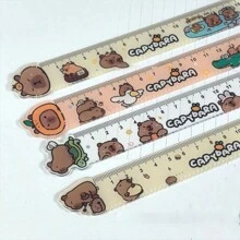 4pcs/One Set, Plastic Color Cartoon Capybara Ruler, A Set Of Ruler Test Drawing Four-Piece Ruler, Plastic Color Cartoon Ruler Triangle Board, School Supplies, Kawaii Stationery - Multicolor - View 10