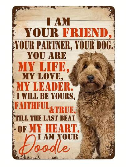 Sinal de lata de metal vintage Doodle Dog, decoração de casa, decoração de quarto, decoração de parede, decoração de banheiro, decoração de bar, decoração de café, decoração de garagem, decoração de fazenda, 12 x 8 polegadas