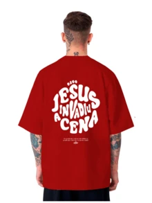 Jesus Graphic Letter Colors Oversized Printed T-Shirt - Đỏ - Xem 1