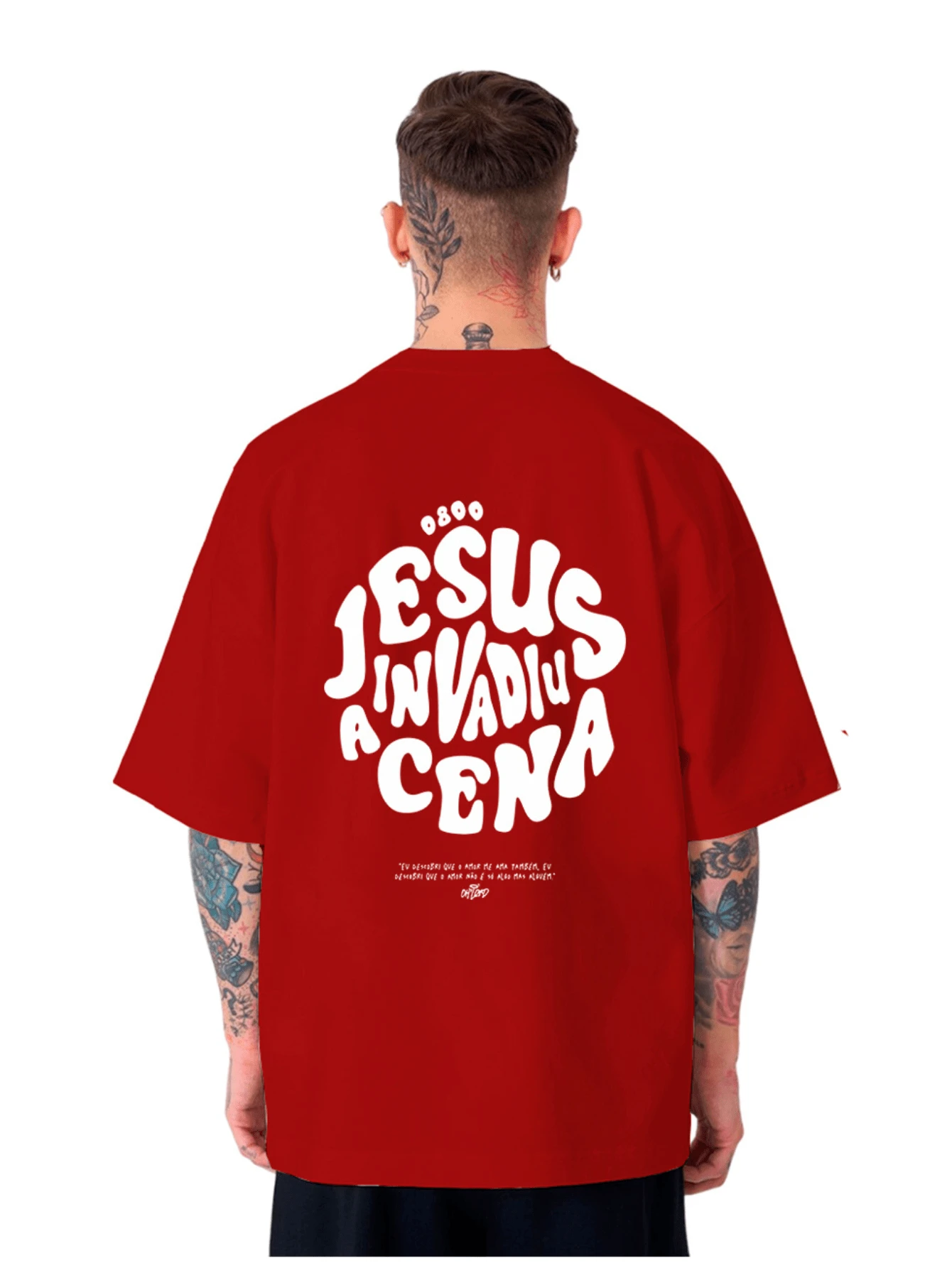 Jesus Graphic Letter Colors Oversized Printed T-Shirt - Đỏ - Xem 1