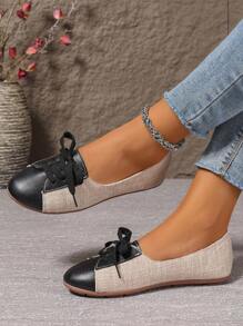 Women 2024 Autumn New Casual Flat Lace-Up Low Vamp Loafers, Student Shoes