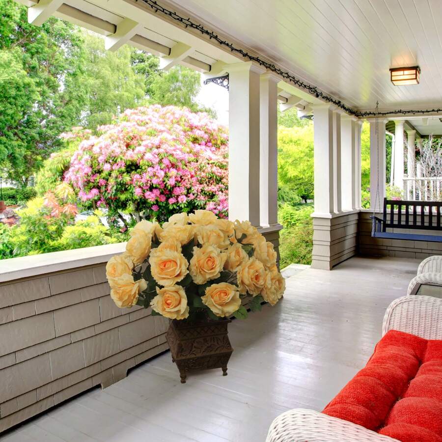 6 piezas: Rosal amarillo con 7 flores de seda y follaje de Floral Home® - Amarillo - Ver 1