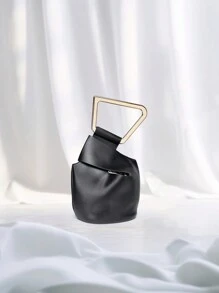 适合职场女孩和女性的优雅手提包，适合办公室、商务旅行和通勤的时尚不对称水桶包，复古个性化女包 - 黑色 - 查看 1