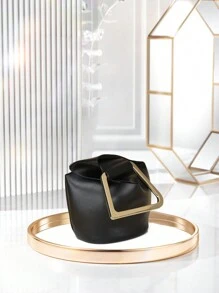 适合职场女孩和女性的优雅手提包，适合办公室、商务旅行和通勤的时尚不对称水桶包，复古个性化女包 - 黑色 - 查看 2