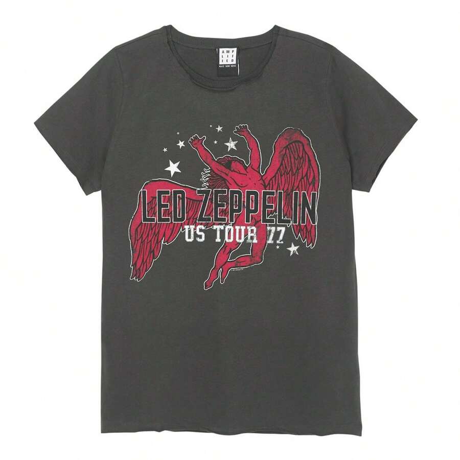 Amplified Womens/Ladies US Tour 77 Led Zeppelin T-Shirt (Charcoal) - Dark Grey - View 1