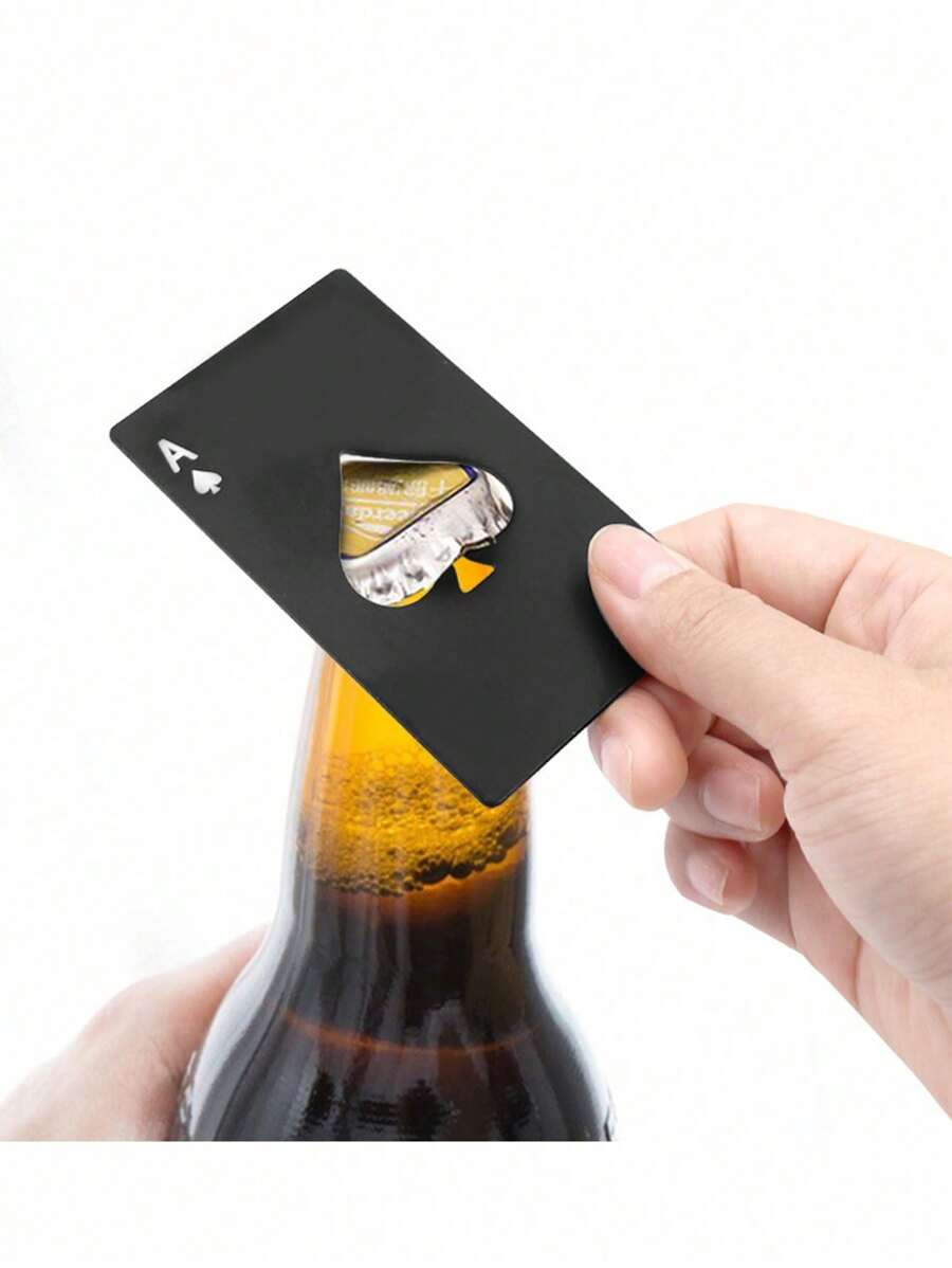 1 件扑克牌形开瓶器，不锈钢多用途酒吧工具，适用于家庭、黑桃 A 设计，适用于户外、露营