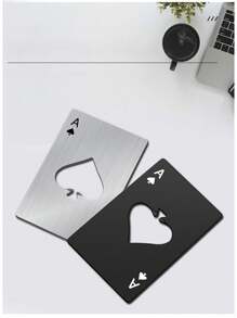 1 件扑克牌形开瓶器，不锈钢多用途酒吧工具，适用于家庭、黑桃 A 设计，适用于户外、露营