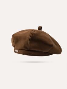 1pc Women's Black Beret Hat, Spring & Autumn, Large Head Circumference, Face-Flattering Beanie, Painter Hat, Suitable For Daily Wear