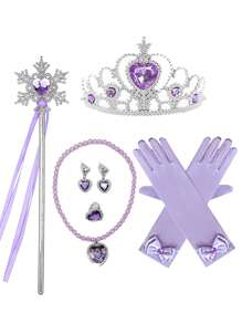 1 Set Kids Candy Color Princess Costume Props, Crystal Crown, Snowflake Scarf, Magic Wand, Girls Party Photo Props - Princess Set - View 7