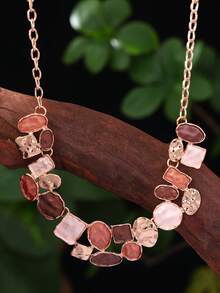 4 件套时尚优雅复古简约原创创意棕色珐琅锌合金几何首饰套装，适合女性日常佩戴、派对、母亲节礼物 - 幾何 - 查看 10