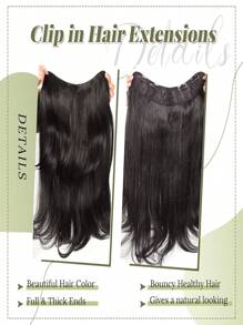 合成女士 V 形长发接发，合成假发，分层接发，蓬松顶垫可增加发量 - 黑棕色 - 查看 4