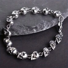 SeuSuk 1 Máy Tính Gothic Đầu Lâu Vòng Tay Tôm Hùm Khóa, Phong Cách Bohemian Punk Rock Biker Trang Sức Dành Cho Nam, Tiệc Hóa Trang Halloween - Bạc - Xem 1
