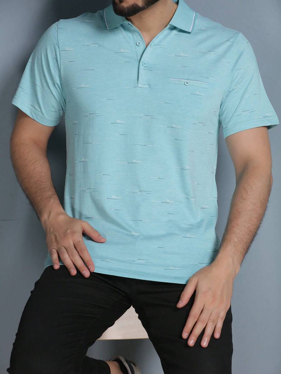 Men's Polo Shirt Summer 2024 With Button And Elastic 5 Colors - 薄荷綠 - 查看 1