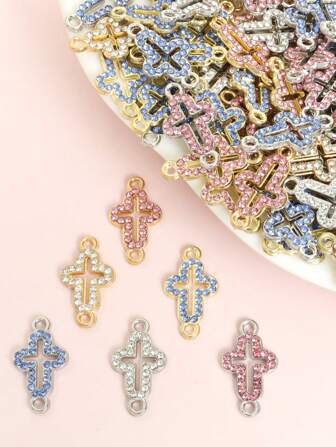 10 piezas Conectores de cruz con incrustaciones de rhinestones de colores de moda, diseño hueco, 3 estilos creativos, colgantes para hacer DIY collares, pulseras, pendientes y talla grande - Accesorios perfectos de doble colgante para crear joyas únicas