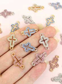 10 件时尚彩色水钻镶嵌镂空十字连接器创意 3 种款式设计吊坠，适用于 DIY 项链、手链、耳环等 - 完美的双悬挂配件，用于制作独特的珠宝