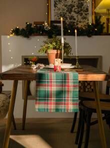 1 件渐变格子圣诞桌旗，涤纶布桌旗，圣诞装饰，波西米亚农舍乡村风桌旗，优雅的矩形桌旗，抗皱，防滑，绿色节日氛围家居装饰，非常适合圣诞装饰、餐厅派对装饰、餐桌装饰 - 彩色 - 查看 1