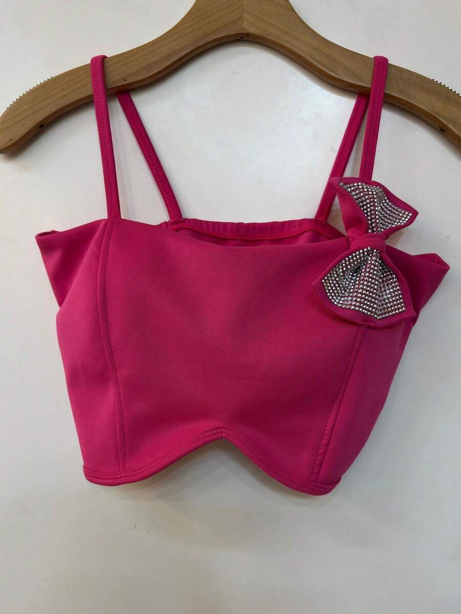 NEOPRENE CROPPEG TOP WITH STRAPS AND FLOWERS WITH PADS - 玫紅色 - 查看 1