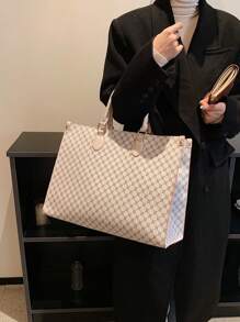 秋冬时尚印花四季旅行购物手提包，超大复古手提包，复古单肩包，女士通勤时尚手提包/钱包