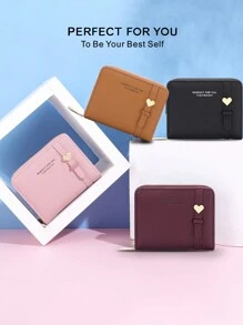 PFY PERFECT FOR YOU Slogan Graphic Litchi Embossed Heart Decor Coin Purse Portable Money Cash White-Collar Workers For Female College Work Business Commute Office For Anniversary For Birthday Gift On Valentine Day Gift Heart Purse Business Casual - Black - View 1