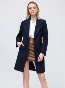 Women's Elegant Wool Blend Trench Winter Jacket Mid-Long Windproof Lapel Slim Pea Coat - Màu xanh lam - Xem 4