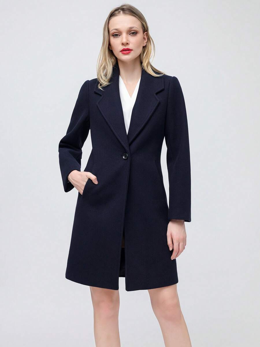 Women's Elegant Wool Blend Trench Winter Jacket Mid-Long Windproof Lapel Slim Pea Coat - Màu xanh lam - Xem 1