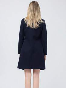 Women's Elegant Wool Blend Trench Winter Jacket Mid-Long Windproof Lapel Slim Pea Coat - Màu xanh lam - Xem 2