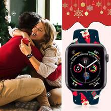 1 件圣诞松枝设计硅胶防水表带，适用于 38 毫米 40 毫米 41 毫米 42 毫米 44 毫米 45 毫米 49 毫米 Apple Watch，休闲运动智能手表表带 - 均碼 - 查看 6