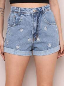 Women's Jeans Shorts Casual Jeans High Waist Women's Jeans Shorts With Pocket Natural Youth Jeans Shorts - Rửa nhẹ - Xem 1
