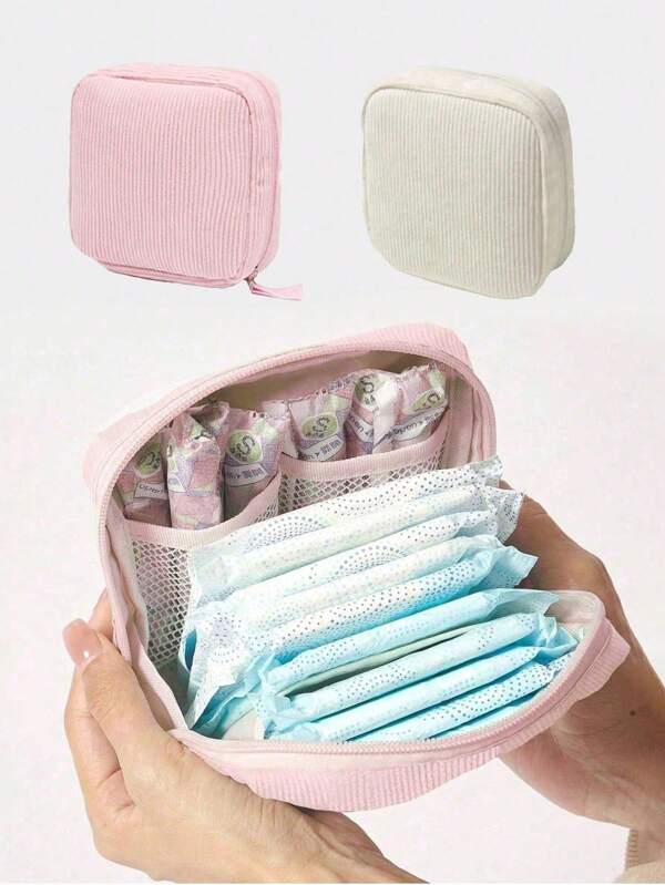 1 pieza Bolsa de almacenamiento de toallas sanitarias rosada, bolsa de almacenamiento portátil, gran capacidad, estilo sencillo, utilizada para almacenar toallas sanitarias, protectores diarios y tampones, una necesidad para las niñas, una buena opción para salir.