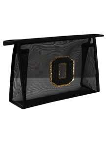 1个黑色网袋，大容量带黑色姓名首字母，毛巾刺绣字母A-Z，透明网状化妆品收纳袋，多功能旅行便携包，口红护肤品收纳洗漱化妆包，学生文具袋，网状拉链袋，旅行化妆品包装收纳袋，简约高档，配饰收纳，适用于宿舍收纳，旅行，出差，游泳，居家收纳 - 黑色 - 查看 31