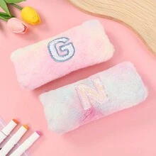 渐变色可爱女孩毛绒八角形铅笔盒，学生时尚铅笔袋 - G - 查看 4