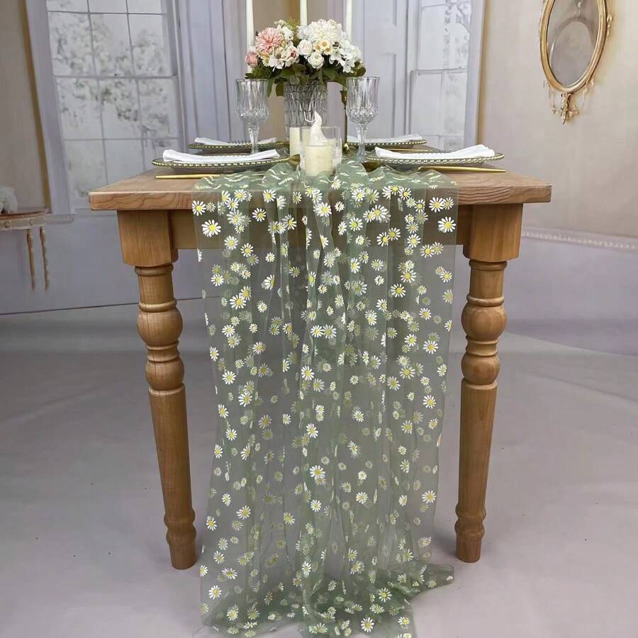 Daisy Floral Flowers Table Runner,Rustic Home Kitchen Dining Decor, Spring Seasonal Farmhouse Decorations Indoor Outdoor Party Supply 30 X 78 Inch