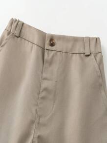 KIMOCAT 2pcs Young Boy Gentleman Formal Outfit, Long Sleeve White Shirt And Bib Pants