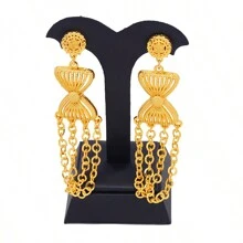 1 Set (2 piezas de pendientes + 1 pieza de anillo + 1 pieza de anillo de nudillo + 1 pieza de collar) Set de joyería nupcial con estilo exagerado de Oriente Medio chapado en oro de 24K para mujeres