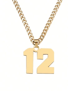 1 件朋克鍍金不銹鋼數字吊墜項鍊帶鏈條男士禮物 - 金色 - 查看 1