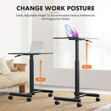 Mobile Small Stading Desk - Sit Stand Desk, Portable Rolling Laptop Desk With Lockable Wheels, Computer Workstations, Adjustable Height