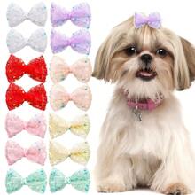 宠物发夹 精致蕾丝亮片蝴蝶结发夹 狗猫通用款式 颜色随机 10个 - 彩色 - 查看 9