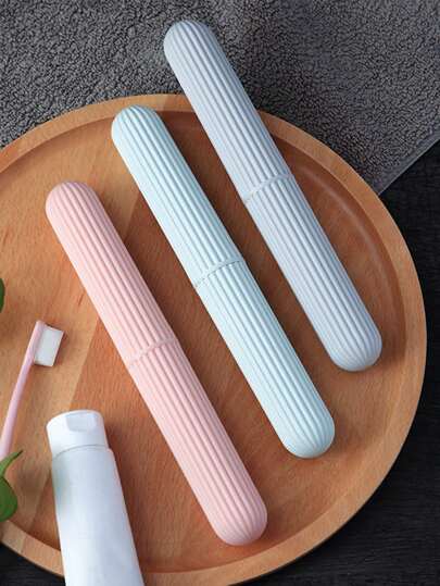 1pc/2pcs Portable Travel Toothbrush Holder, Vertical Striped Toothbrush And Toothpaste Organizer