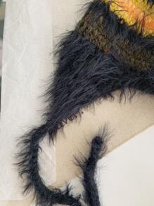 1buc drăguț corn de diavol Y2K colorblock cu dungi Fuzzy Earmuff tricot pălărie beanie, căciulă caldă de pluș cu cravată, balaclava