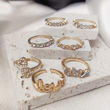 7pcs/Dainty Gold Stackable Rings Set Heart Crystal Thin Band Stacking Rings Bohemian Cute Matching Jewelry For Women Daily Gift - Multicolor - View 2