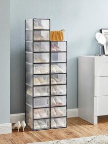 SONGMICS Cajas de Zapatos Plástico, Juego de 18 Organizadores de Almacenamiento, Caja Zapatero Plástico Plegable y Apilable para Zapatillas hasta talla 44, Transparente y Negro - Negro - Ver 4