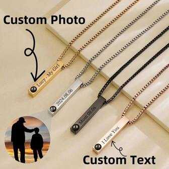 שרשרת הקרנת תמונה מותאמת אישית, שרשרת תליון עם חריטה בלייזר מלבן נירוסטה, מתנת זיכרון