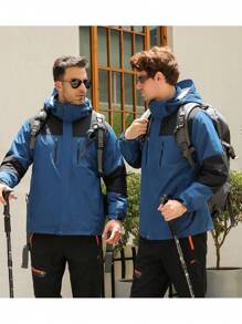 YOMEGO 男士三合一冬季连帽外套，带口袋的滑雪夹克，防水防风时尚外套，透气风衣，带温暖羊毛衬里，适合户外、慢跑、徒步旅行、露营