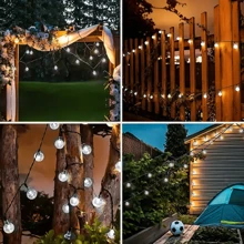 Solar Powered Crystal Ball Hanging Lights - Outdoor Garden Decor String Lights, 10/20/50/100 LED Lights With Multiple Components, Semi-Embedded Installation, Button Control, Detachable Lamp, Embedded, Plastic Lampshade - Ideal For Wedding, Party, Patio, Garden, Christmas And Halloween Celebrations.