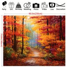 1 pezzo Sfondo autunnale, Paesaggio autunnale, Vista di foglie gialle d'autunno, Sfondo fotografico, Accessorio per studio, Natale - Multicolore - Visualizzare 2