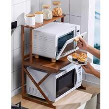 LIVINGANDHOME Living And Home 1/2 Tier Wooden Free Standing Storage Shelf Organizer,Kitchen Bakers Rack,Microwave Stand, Kitchen Storage Rack Shelf Holder For Spices, Pots, And Pans,Kitchen Supplies Tableware Storage Shelf - 棕色 - 查看 2
