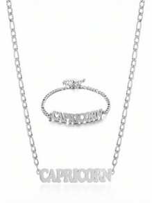 1 Pc Stainless Steel Fashion New Zodiac Letter Pendant Bracelet Jewelry NK Chain Twelve Constellations Birthday Gift For Women Girls And Men , Party ,Christmas Gift,New Year,Mother'S Day - Silver - View 23