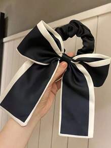 Set Of 2 Women's Black And Beige Korean-Style Satin Bowknot Hair Scrunchies For Creating Buns Or Low Ponytails, Fresh Elegant Vintage Hair Accessories For Daily Use Hair Ties Scrunchy Hair Ties