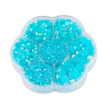 5000 件/盒，2 毫米 3 毫米 4 毫米 5 毫米 6 毫米，5 种尺寸，果冻糖，透明 AB 水晶珠，花形盒包装，圆形平底水钻多色水晶宝石非热熔 DMC 珠宝珠，玻璃石钻石 3D 图案设计配件闪光美甲贴花装饰用于衣服、包、鞋、杯子、手机壳、手工艺品、DIY 装饰。