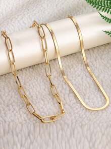 2 pezzi Set Di Collana Con Fermaglio In Acciaio Inossidabile E Lama Di Coltello A Strati, Adatto Per Ragazze E Donne - Dorato - Visualizzare 4